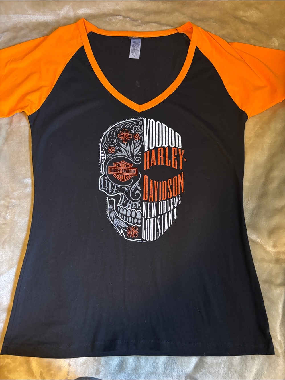 Harley-Davidson Black Tee with Orange Raglan Sleeves